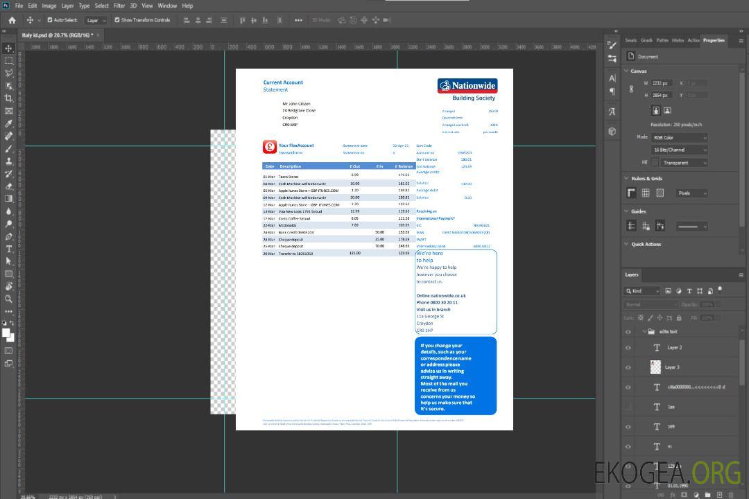 Modèle de relevé bancaire national du Royaume-Uni au format de fichier Excel et PDF template